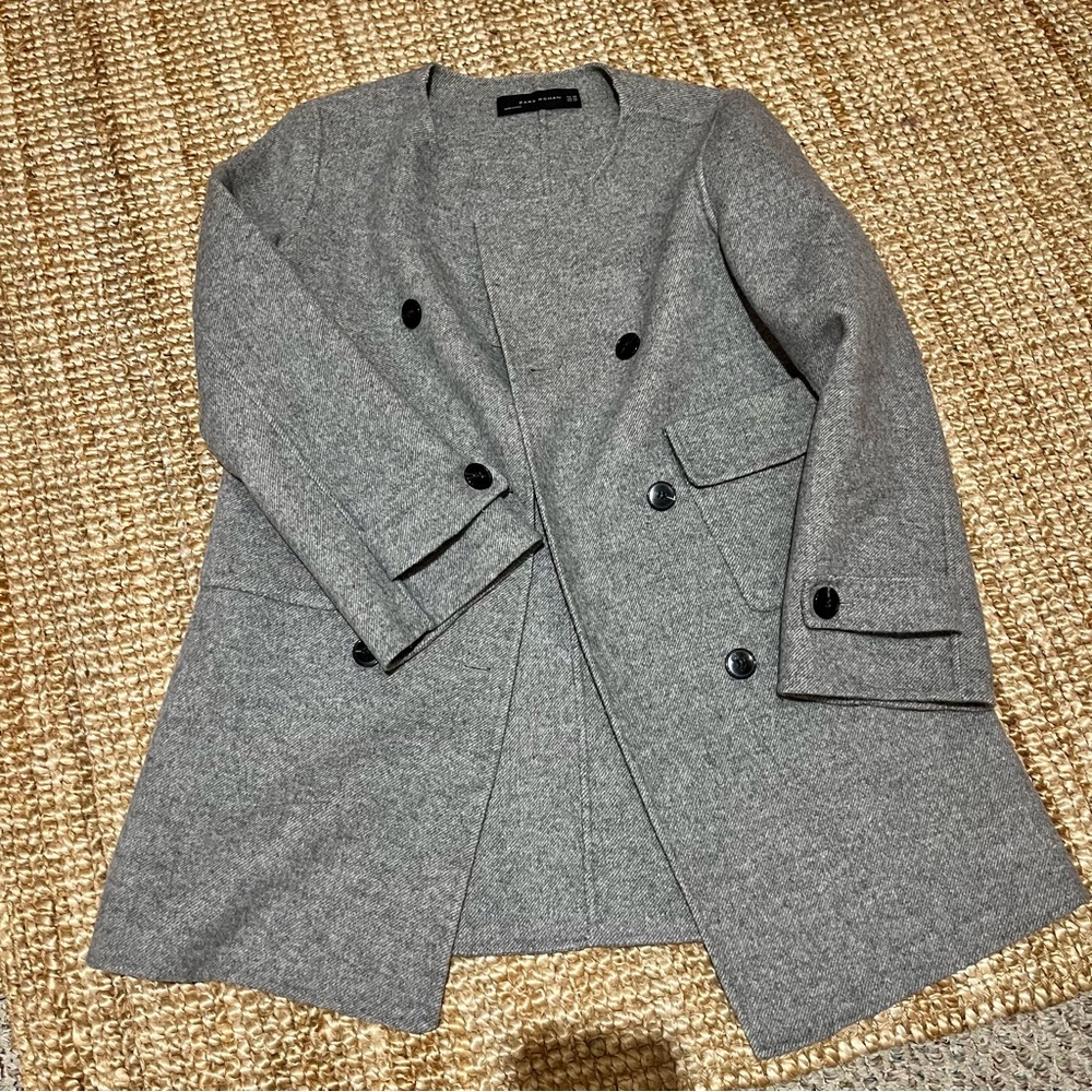 Zara Gray Wool Blend Pea Coat with Relaxed Fit